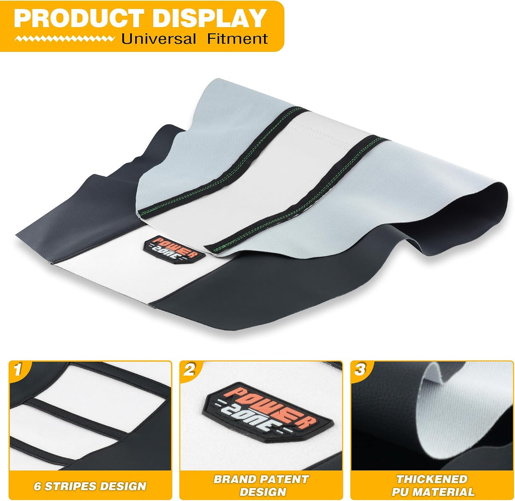 Dirt Bike Seat Cover - Universal Gripper No-Slip Dirtbike Seat Cover (Black-White)