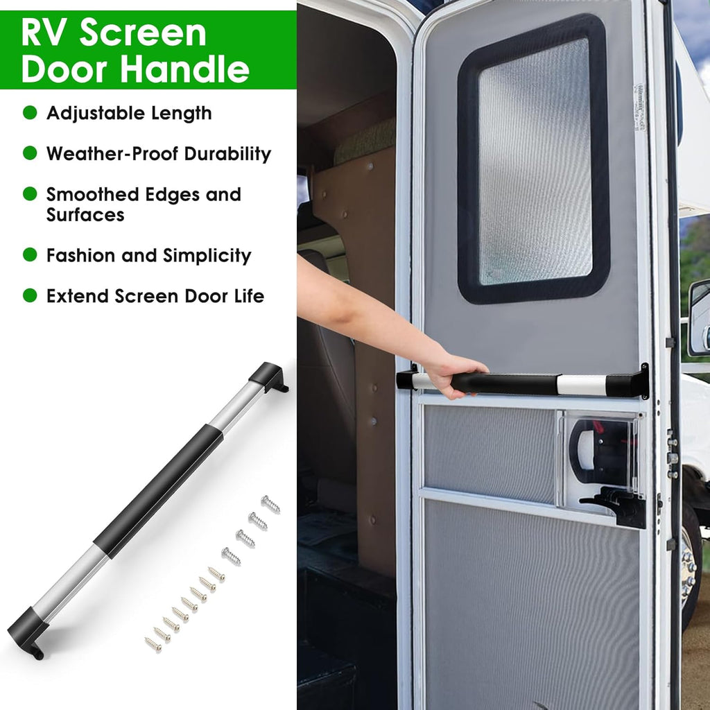 Freeboy RV Screen Door Handle Grab Bar Camper Screen Door Handle Adjustable from 21-5/8 to 28-5/8 Inch Cross Bar Handle Suitable for Most RVs Aluminum