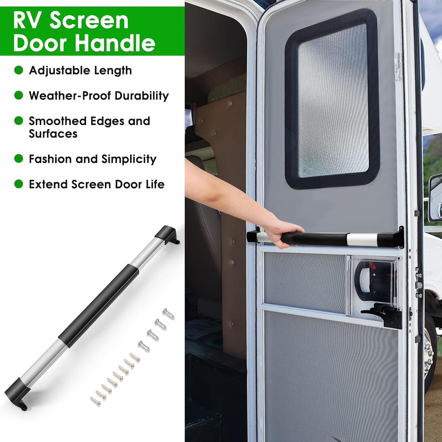 Freeboy RV Screen Door Handle Grab Bar Camper Screen Door Handle Adjustable from 21-5/8 to 28-5/8 Inch Cross Bar Handle Suitable for Most RVs Aluminum