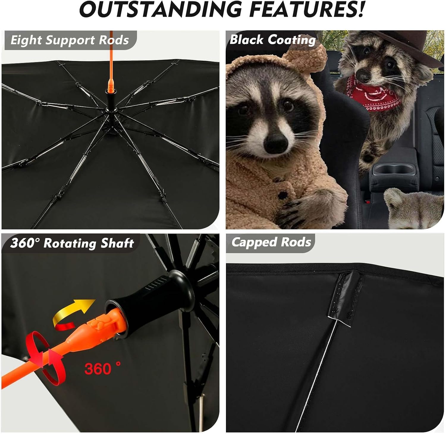 Raccoon Car Windshield Sun Shade Umbrella Foldable Car Shade Umbrella Keep Vehicle Cool for Most Vehicles Sun Shades Cover