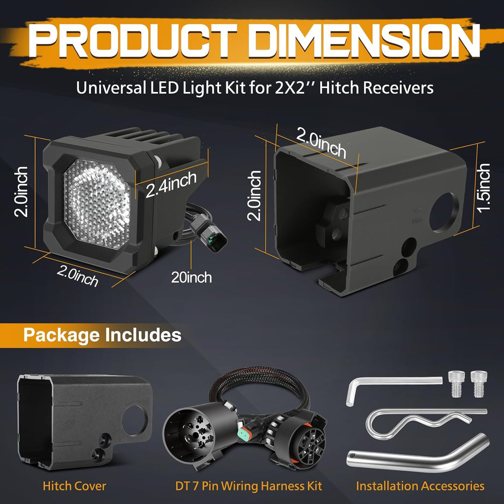 Hitch Mount Reverse Light Kits, Universal Flood Hitch Light Pods for 2x2 Inch Trailer Receiver Backup Light Hitch Harness Compatible with 7-Way Socket for Trucks Pickup Off Road