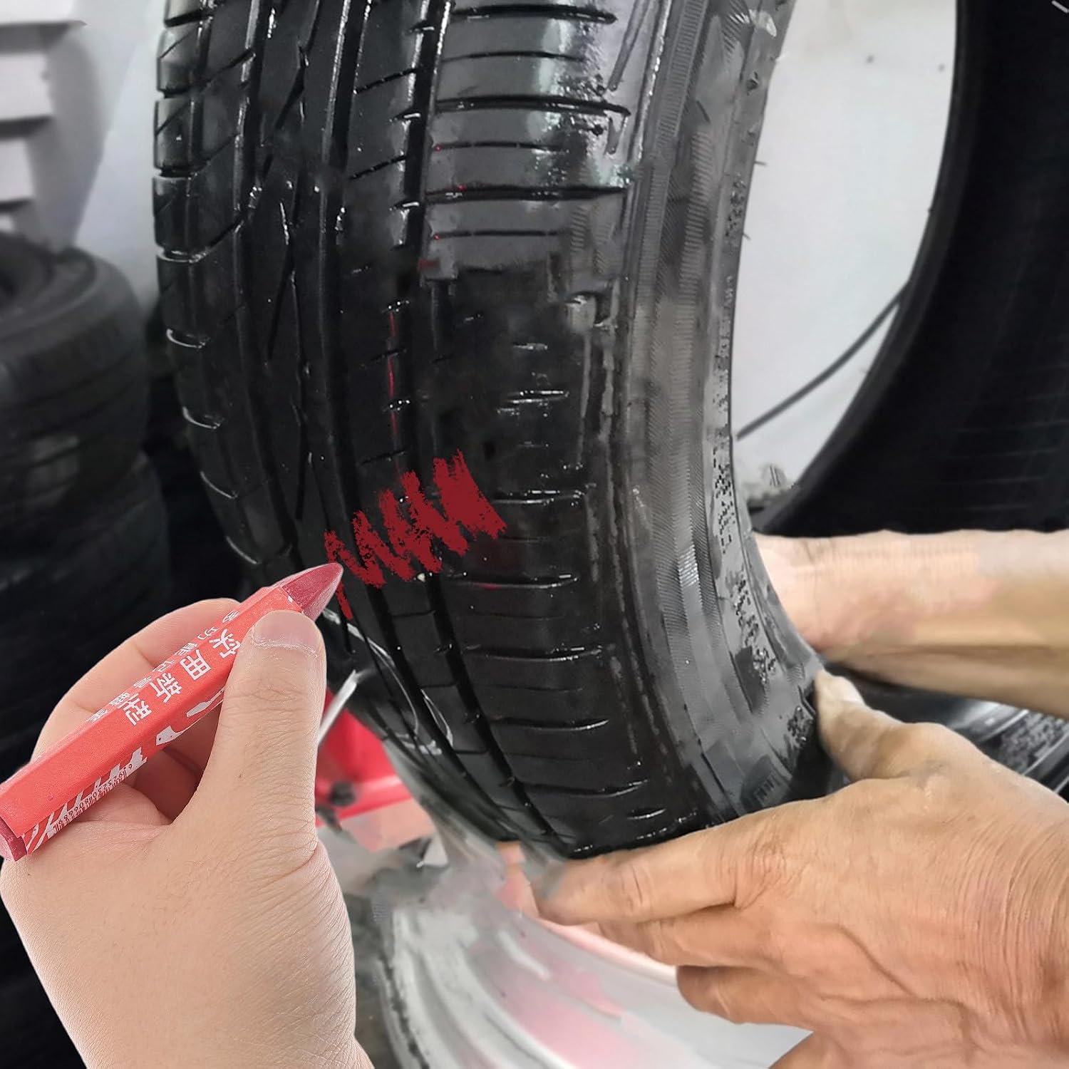 4pcs Tire Marking Oil Resistant Paint Pens for Cars, Waterproof Red Wax Marker Pens for Marking Repair Position on Car Tires, Plastic Material, Suitable for Wood and Ceramic
