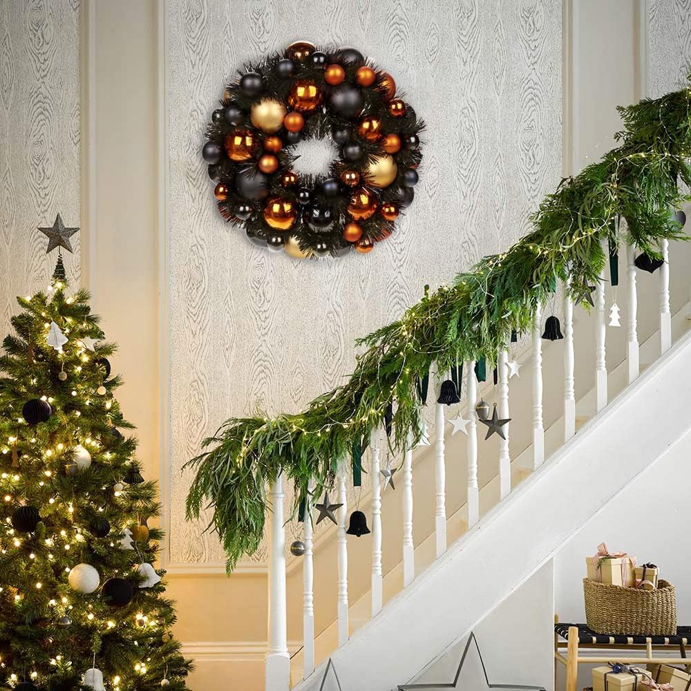 Halloween Black Ball Wreath 13" Xmas Wreaths Ornaments Glitter Thicken S...