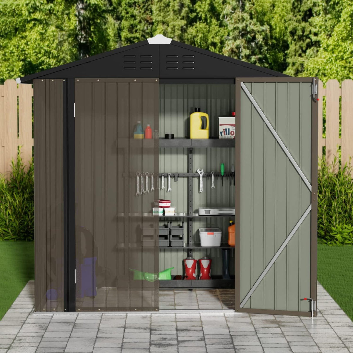 JUMMICO Metal Outdoor Storage Shed 6 x 4 FT Metal Shed