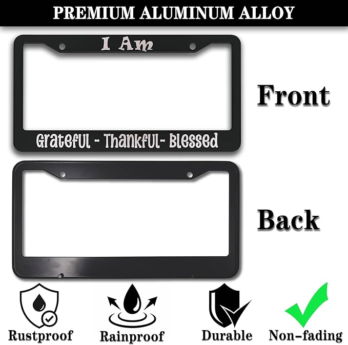 License Plate Frames Black and White Front License Plate Bracket I Am Grateful - Image 3