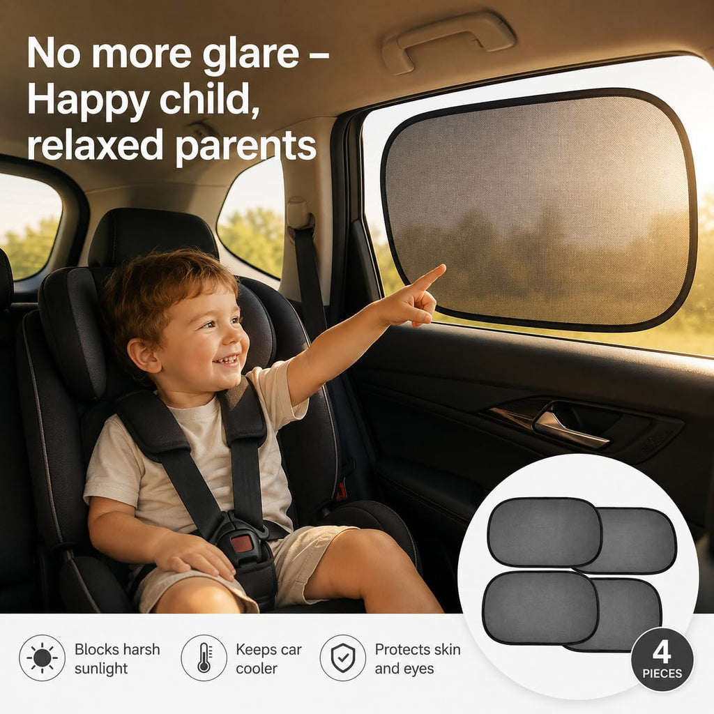 Car Window Sun Shades for Baby, Static Cling Side Window Cover, UV Ray and Glare Protection, 20 * 12&14 * 18 Inch, 4 Pack
