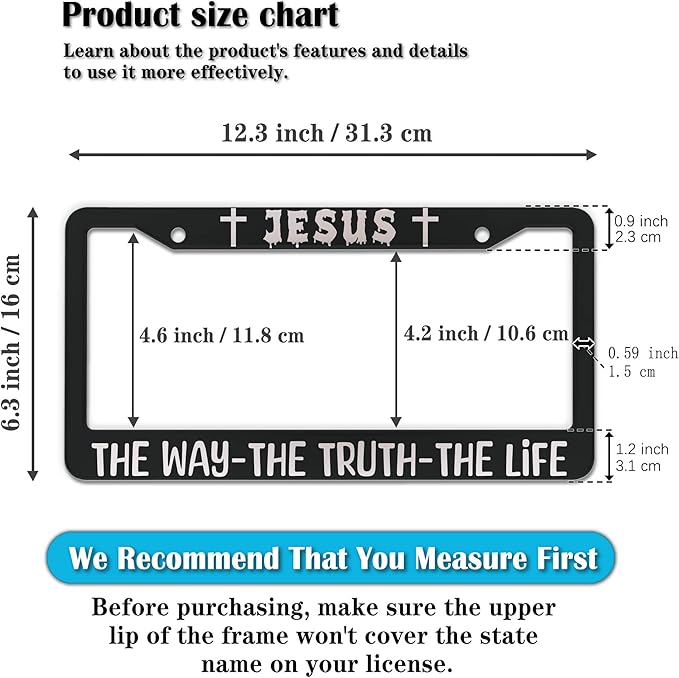 License Plate Frame Black and White Front License Plate Bracket Jesus The Way - Image 2