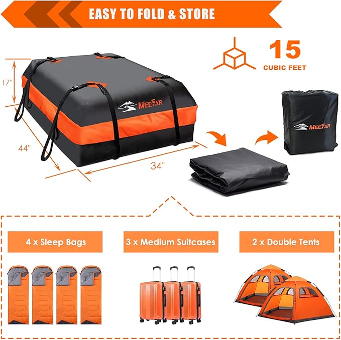 MeeFar Car Roof Bag XBEEK Rooftop top Cargo Carrier Bag Waterproof 15 Cubic feet - Image 6