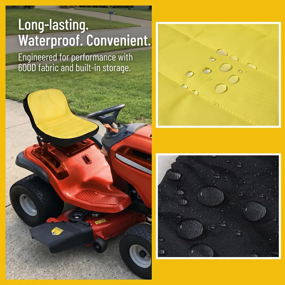 1pcRiding Lawn Mower Seat Cover - Heavy-Duty Oxford 300D Fabric, Non-Slip Surface, Compatible with Mower Tractors, Seats up to 18" High - All-Weather Protection, Easy Installation