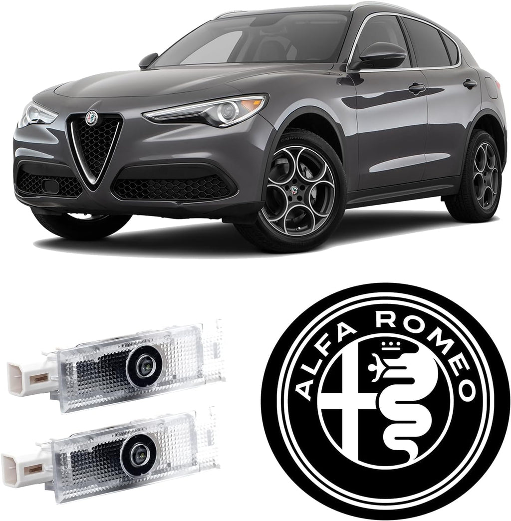 Never Fade HD Door Light Logo Projector Compatible with Stelvio Giulia Giulietta, 2Pcs 3D LED Ghost Shadow Laser Car Courtesy Step Puddle Light