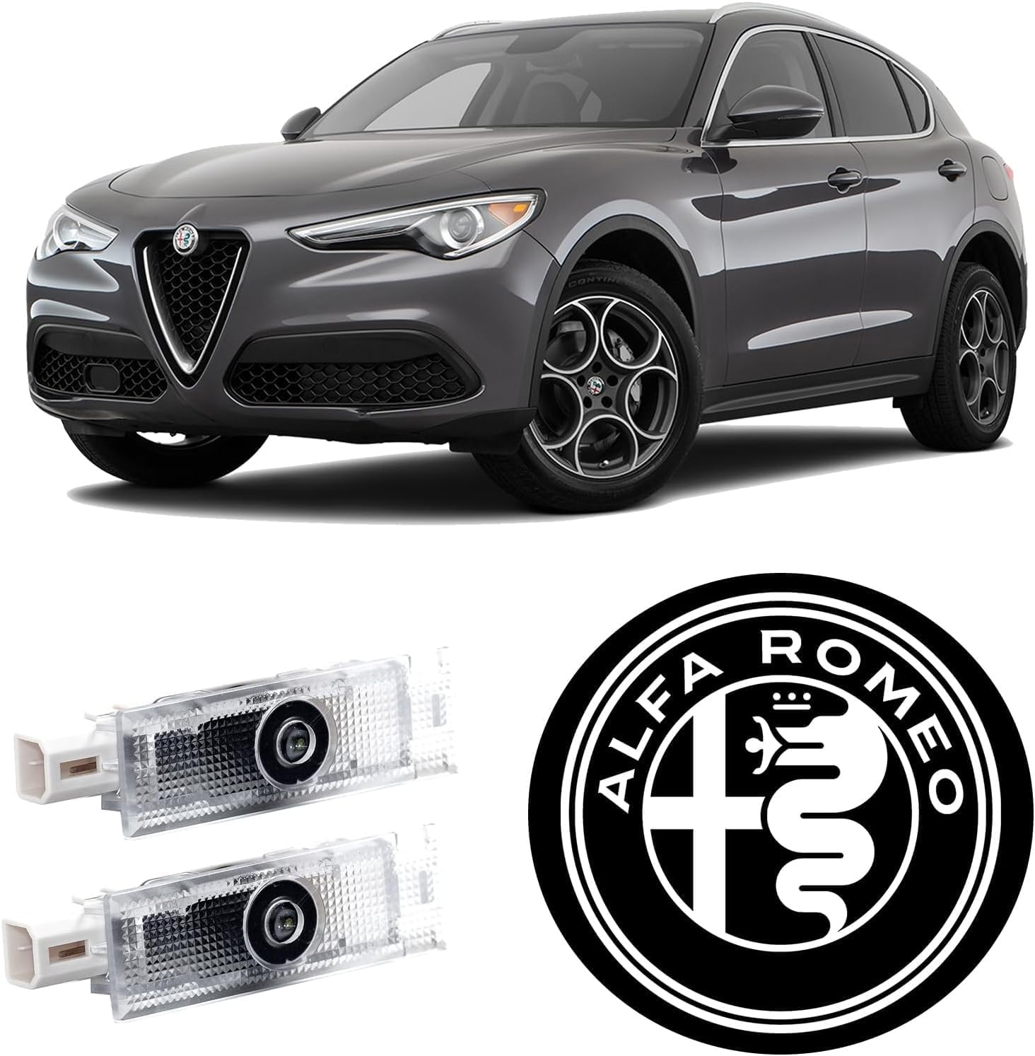 Never Fade HD Door Light Logo Projector Compatible with Stelvio Giulia Giulietta, 2Pcs 3D LED Ghost Shadow Laser Car Courtesy Step Puddle Light