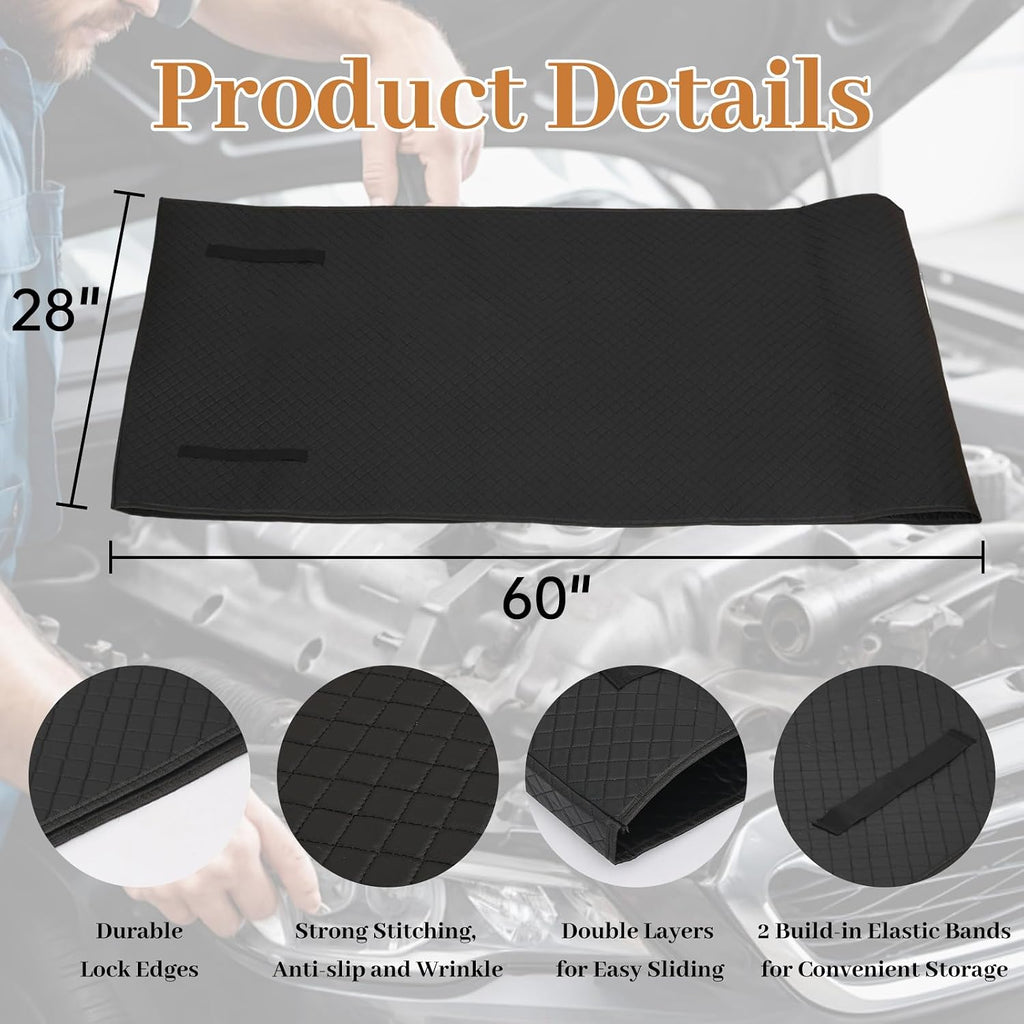 Rolling Creeper Mat, 60"x28" Zero Ground Clearance Mechanic Mat for Working Under Car, Under Car Roller for All Vehicles & Terrains, 3-Layer Design with Storage Bag