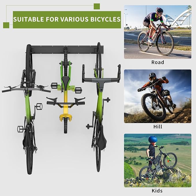 Bike Storage Rack 32Inch for 4 Bikes + 3 Helmets, Heavy Duty Bike Hangers for - Image 6