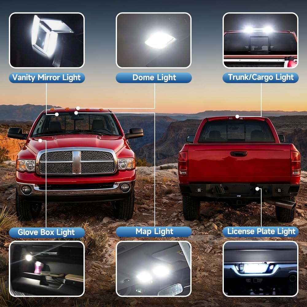 nsautolighting 12pcs White Interior LED Lights Kit for 2003 2004 2005 2006 2007 2008 Dodge Ram 1500 2500 3500 Map Dome Visor Trunk Lights Super Bright 6000K Interior LED Light Bulbs + Install Tool
