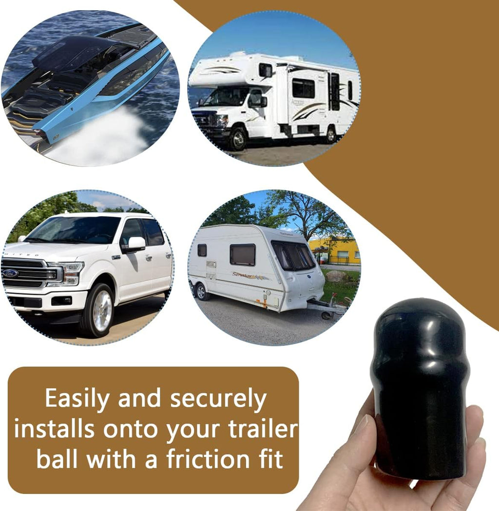 RV Trailer Hitch Ball Cover, Waterproof Heavy Duty Towball Protect Cap for Trucks, Boat, Caravan (2inch Dia), Black, 2 Inch (54343) Count of 2