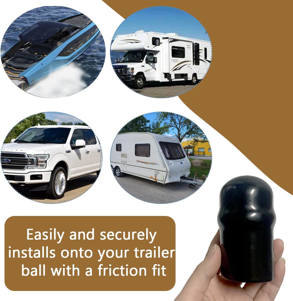 RV Trailer Hitch Ball Cover, Waterproof Heavy Duty Towball Protect Cap for Trucks, Boat, Caravan (2inch Dia), Black, 2 Inch (54343) Count of 2