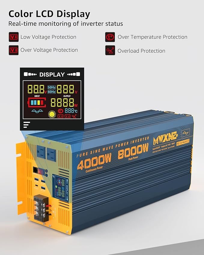 4000W Pure Sine Wave Power Inverter DC 24V to AC 110V 120V