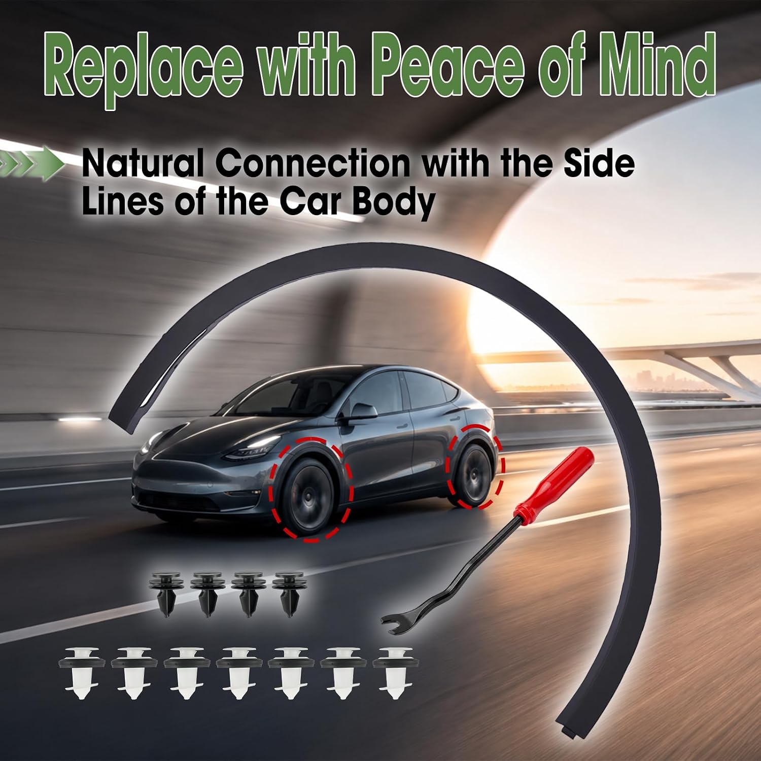 Front Left Wheel Arch Fender Flare Molding Trim Replace 149418500B 1494185-00-B 149416100B 1494161-00-B Fit for Tesla Model Y 2020 2021 2022 2023 2024 Driver Side