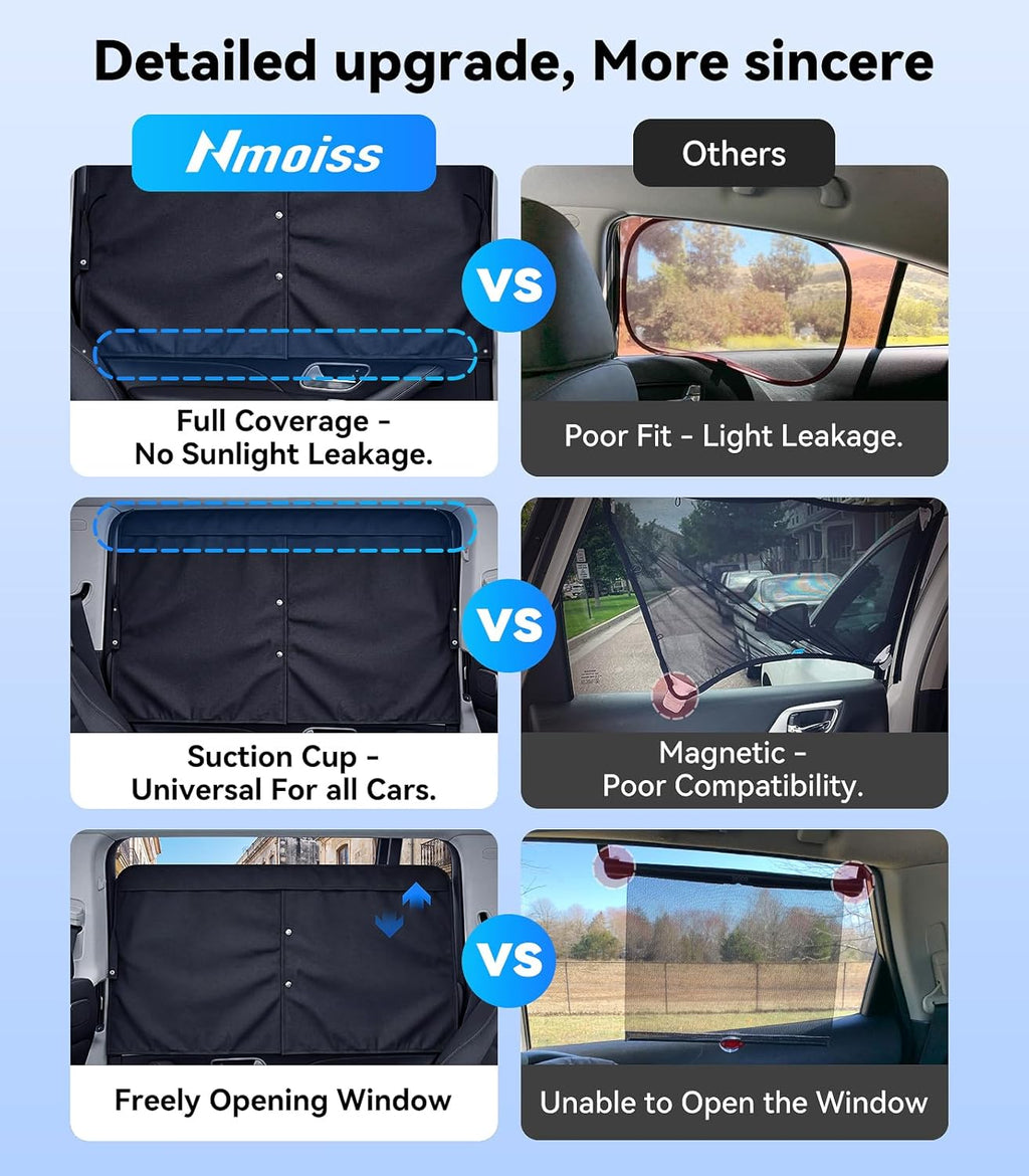 Nmoiss [2026 Upgraded] Car Window Shades for Baby [Blocks 100% UV & Harsh Sunlight] (2 Pack) Double Layer Side Window Curtains Roll Windows Down Privacy Full Covers/Half Shade Options Large