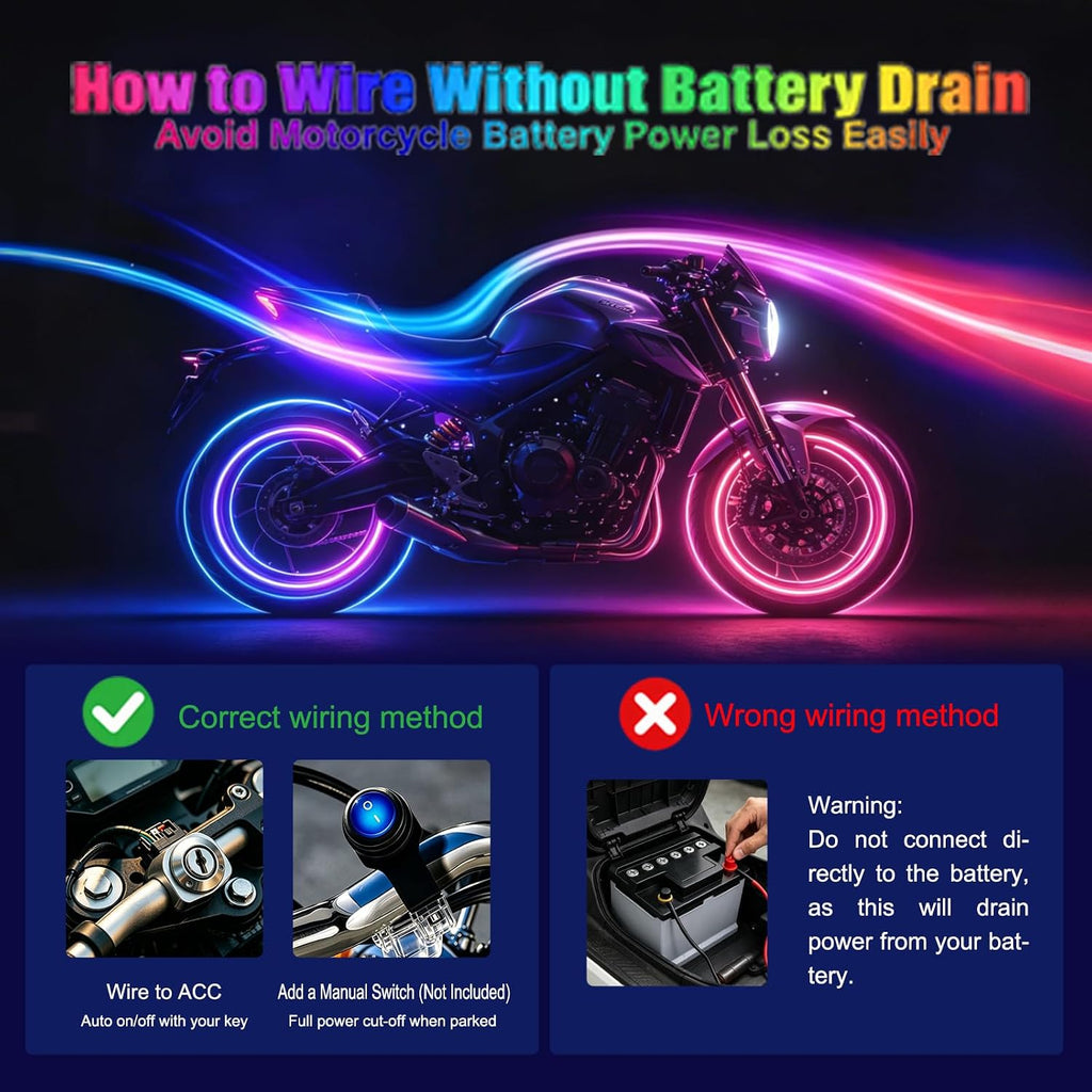 10Pcs Motorcycle LED Underglow Kit, RGB LED Strips Lights with APP Control, Compatible with Harley Davidson, Honda, Kawasaki, Suzuki