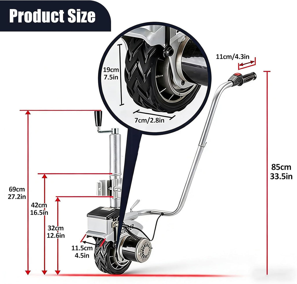 5000lb Electric Trailer Mover, Motorized Jockey Wheel 12V/350W Trailer Jack, 8'' Rubber Tire, for Moving Trailer Caravan Boat