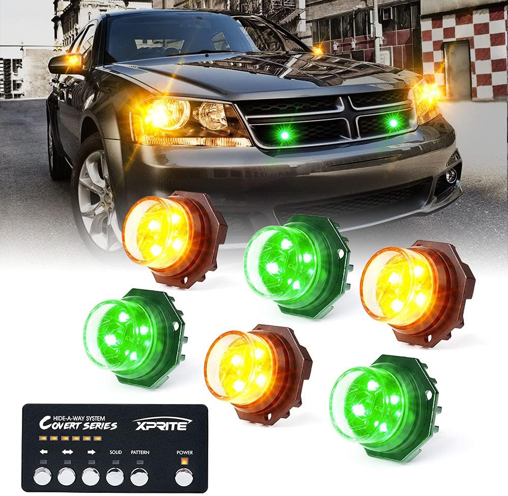 Xprite Amber Green LED Hideaway Strobe Lights Kit 20 Flashing Patterns