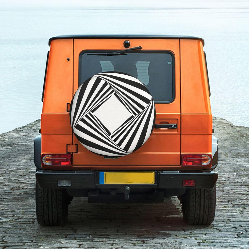 Abstract Black and White Elements Print Universal Spare Tire Cover for Jeep | Wheel Protector Fits Rv, Trailer, Jeep, Shield Tires From Sun, Dirt And Rain For Outdoor Storage