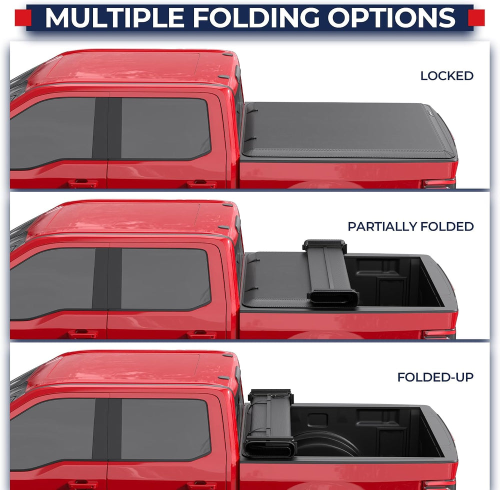 MOSTPLUS 5.5FT Quad Fold Soft Truck Bed Tonneau Cover On Top Compatible for F...