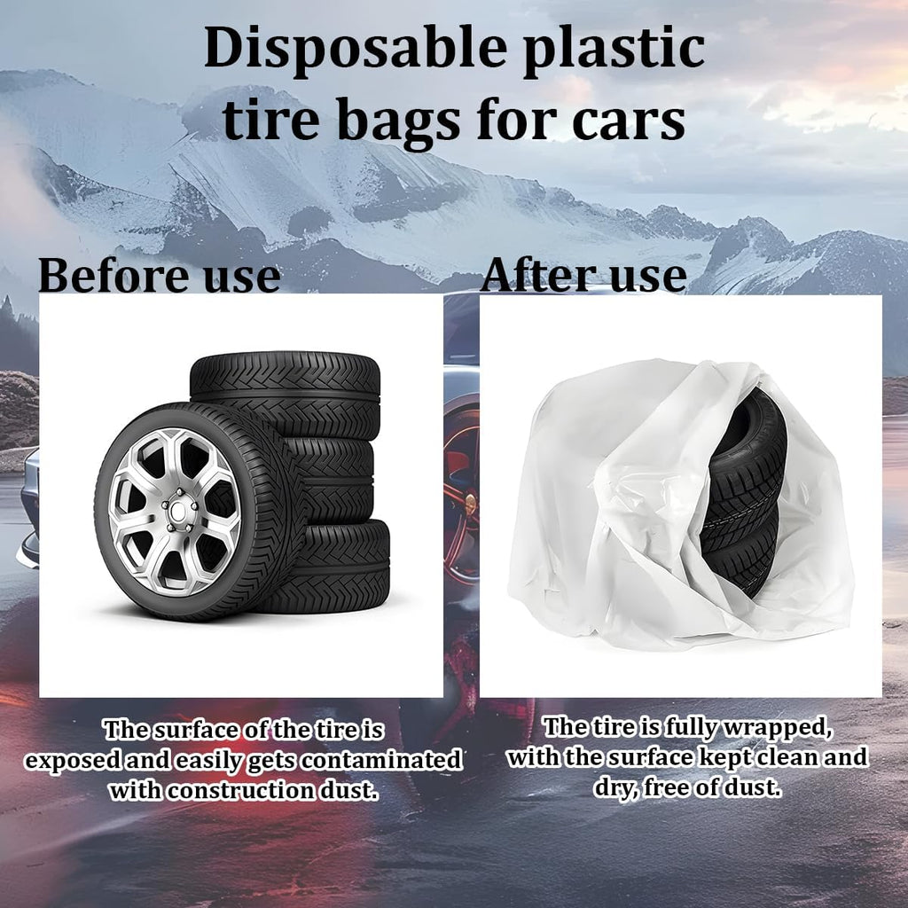 Norkmdi Car Tire Storage Bag, 4PCS 11.81" × 15.75" Extra-Large Waterproof Dustproof Vehicle Spare Tire Store Protect Cover, Polyethylene LDPE Plastic Auto Tyre Storage Cover, Universal Fit