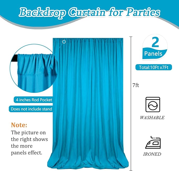10 x 7 Feet Lake Blue Backdrop Curtain for Partie, Background Curtains for Ph...