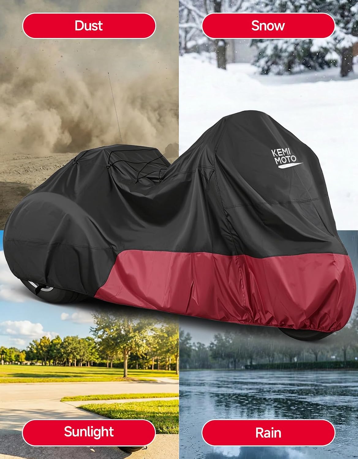 KEMIMOTO Heavy Duty 3 Wheel 420D Motorcycle Cover with Antenna Opening Compatible with Trike Models Freewheeler Tri Glide Ultra Goldwings Cover Waterproof Impermeable Outdoor All Weather Protection