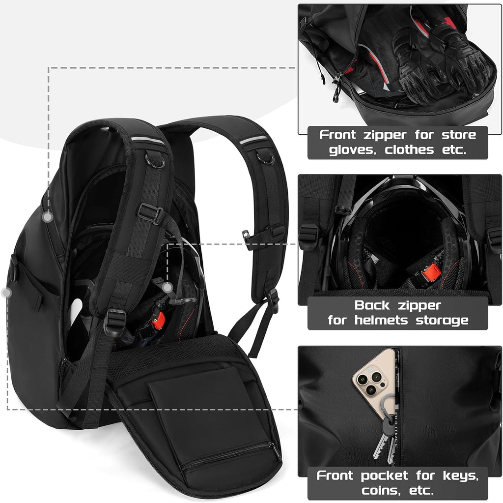 Motorcycle Backpack, Waterproof Helmet Backpacks for Men Large Capacity Storage Motorcycle Bag with Reflective Stripe
