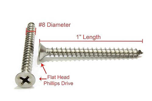 #8 X 1'' Stainless Flat Head Phillips Wood Screw, 18-8 Stainless Steel Screws - Image 2