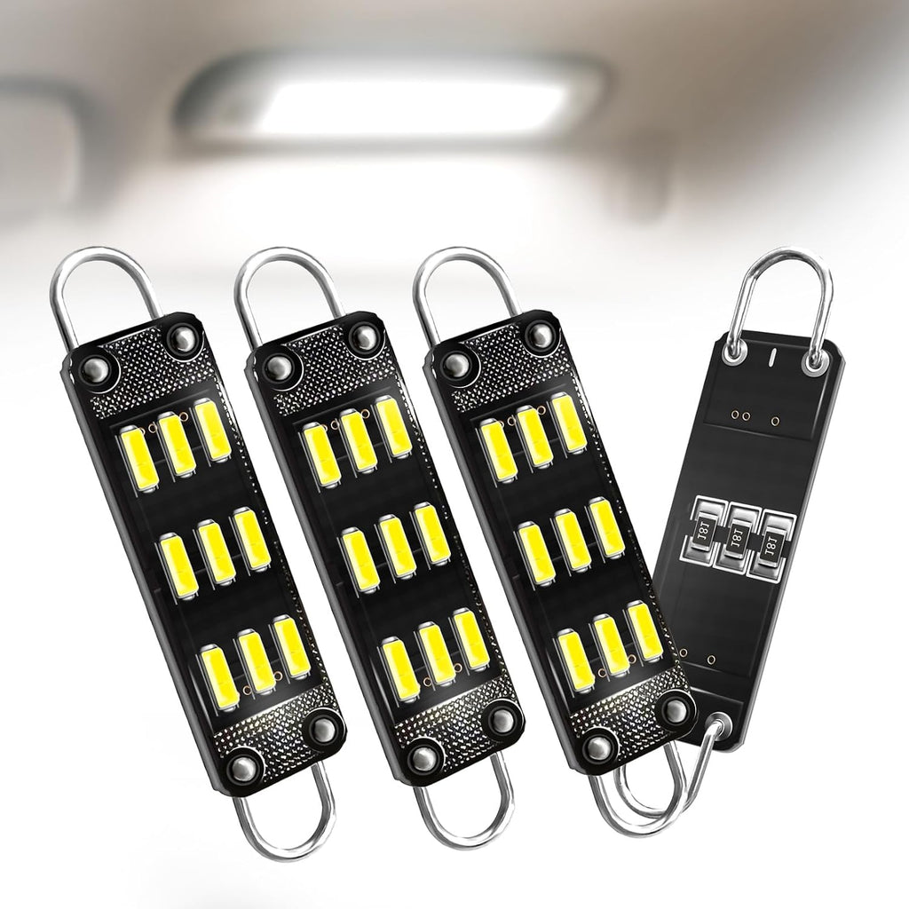 Prutomr 4-Pack 561 LED Dome Light Bulb Auto Interior Rigid Loop Festoon Bulbs Inside Lights for Car Error Free Fit for 561LL, 562, 562LL, 564, RL4410 Loop Lamps White 44mm High Bright
