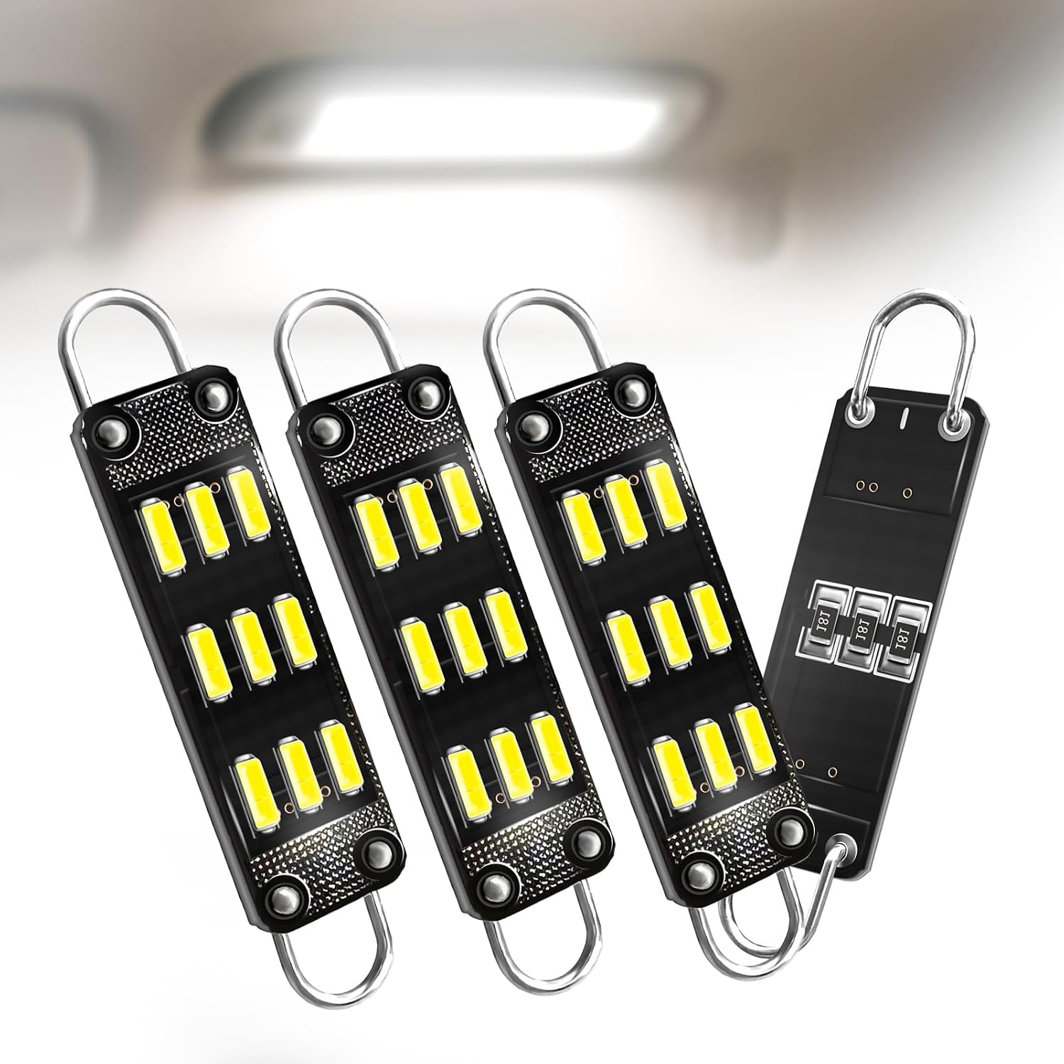 Prutomr 4-Pack 561 LED Dome Light Bulb Auto Interior Rigid Loop Festoon Bulbs Inside Lights for Car Error Free Fit for 561LL, 562, 562LL, 564, RL4410 Loop Lamps White 44mm High Bright