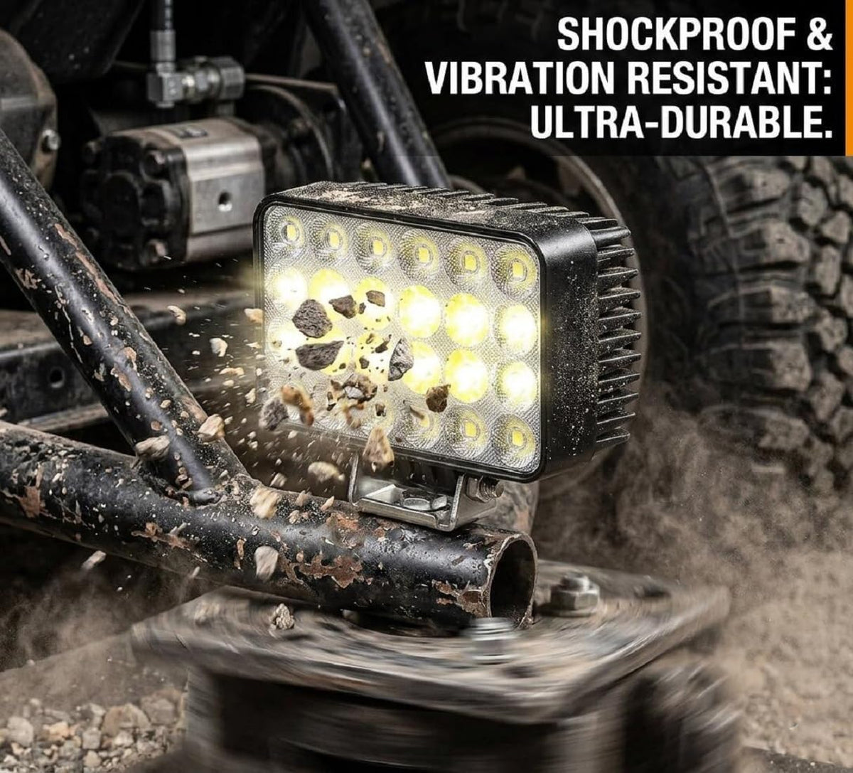 72w led work light 12v 24v heavy-duty truck showing dimensions
