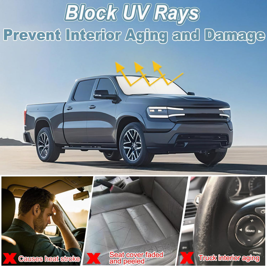 Premium Windshield Sun Shade for 2019-2025 2026 Dodge RAM 1500, Reflective 310T Material Front Window Sun Visor Blocks UV Rays Foldable Sunshade