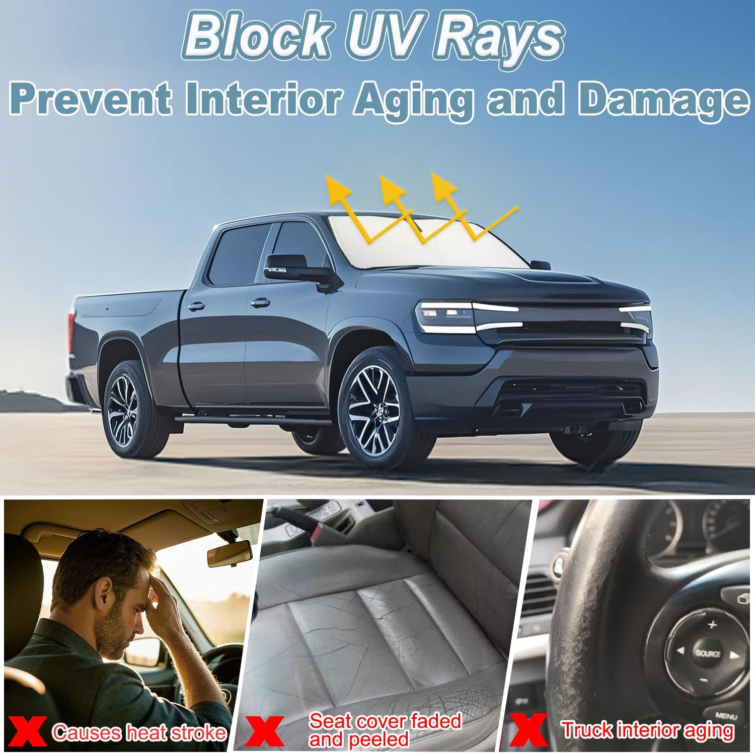 Premium Windshield Sun Shade for 2019-2025 2026 Dodge RAM 1500, Reflective 310T Material Front Window Sun Visor Blocks UV Rays Foldable Sunshade
