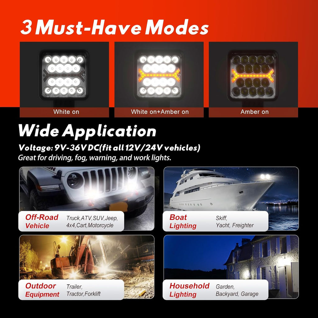 firehawk led light pods bar 4 inch 30000lm, side view