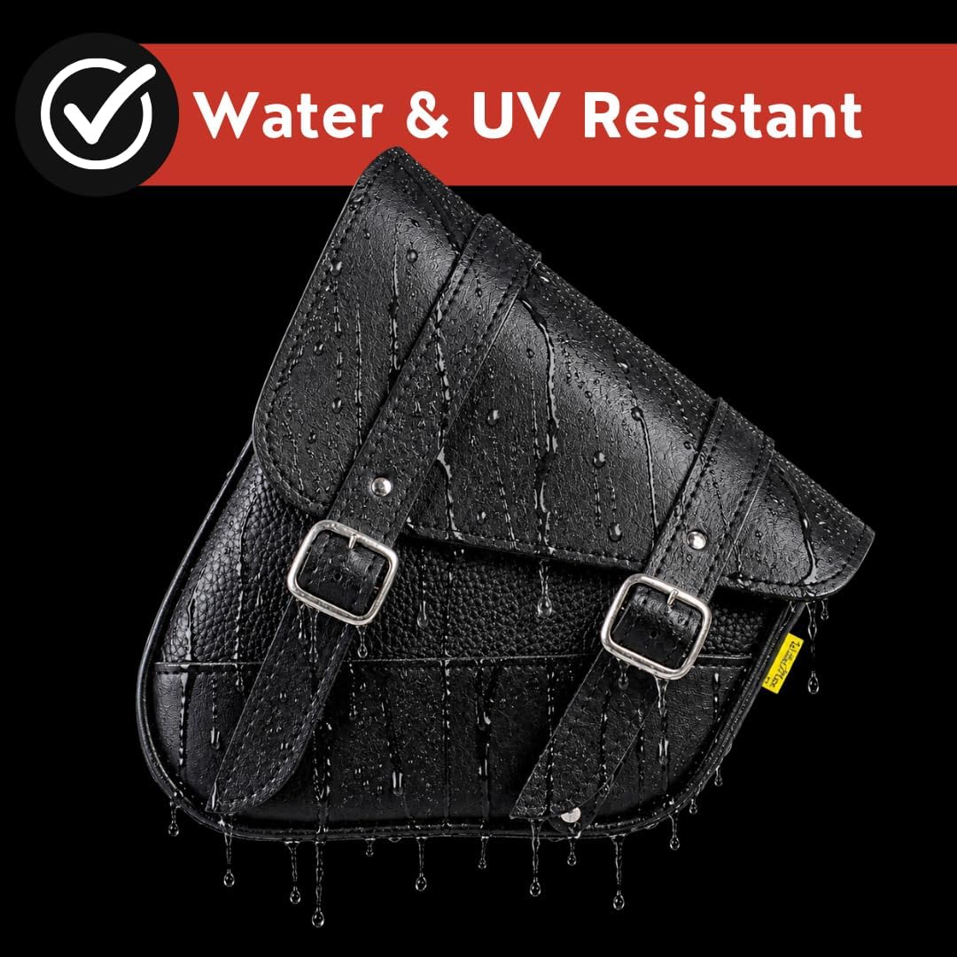 Willie & Max Black Synthetic Leather Small Motorcycle Swingarm Bag for Softail/Triangulated Swingarm Models - Chrome Buckles - Made in USA [59776-00]