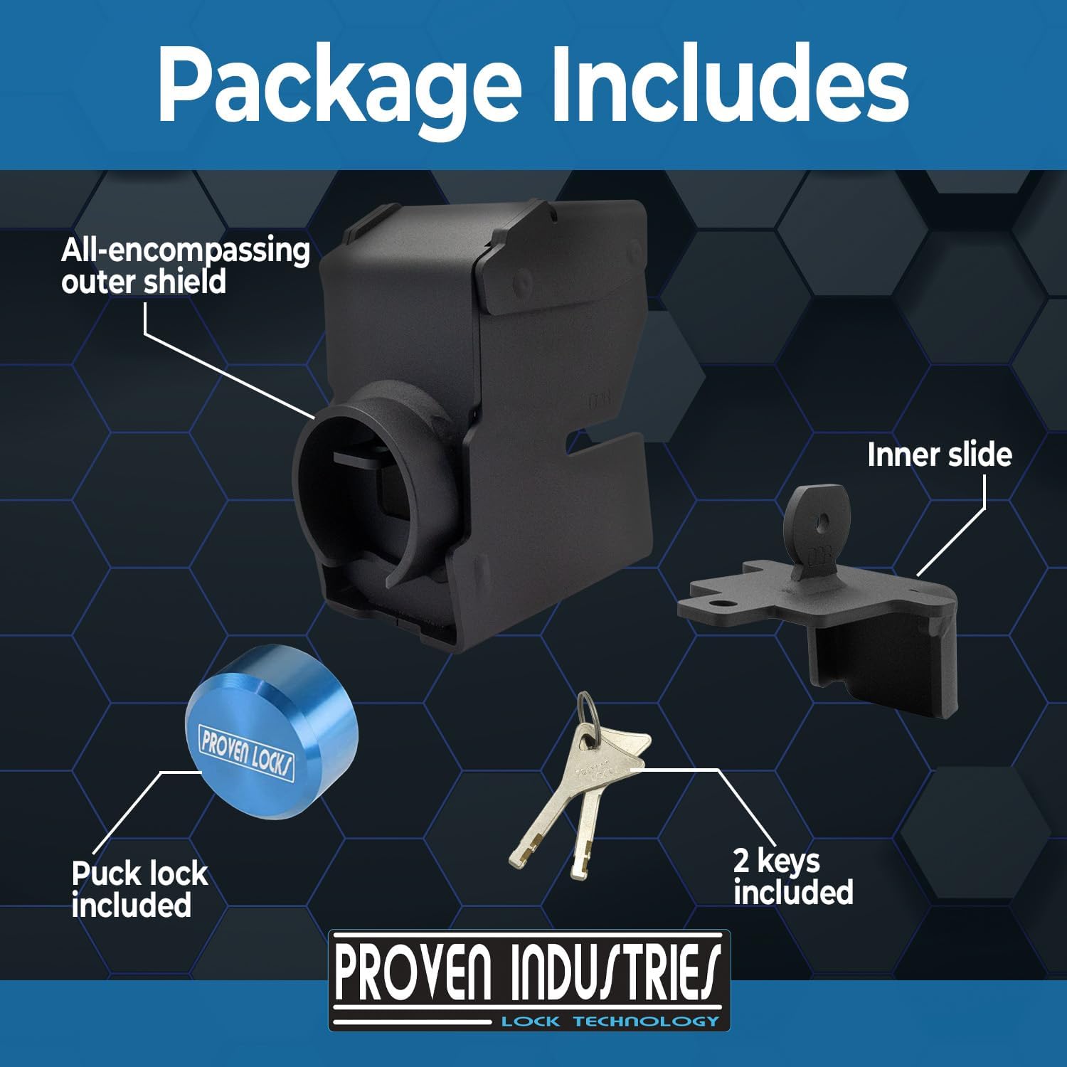 Proven Industries Model 2178 Trailer Lock, Fits 2-Inch Trailer Couplers, Made in the USA (Blue-Square)
