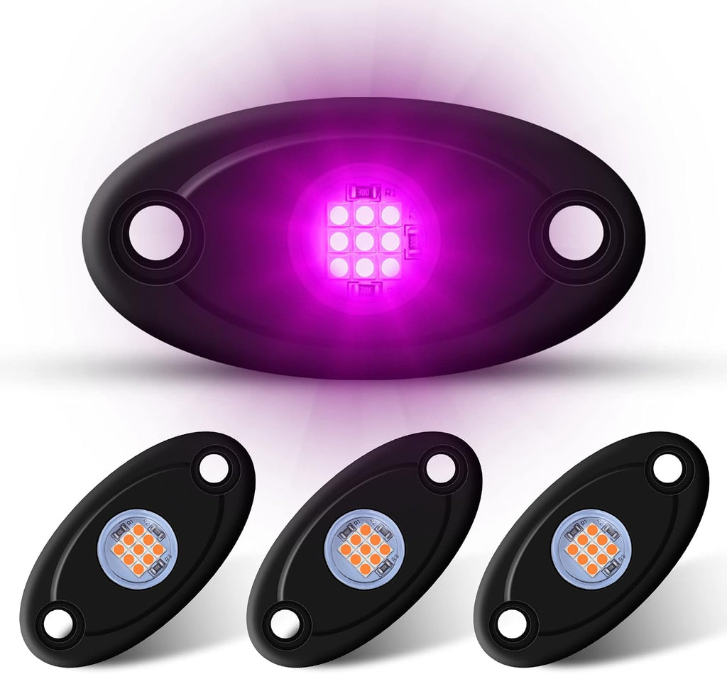 4 Pods LED Rock Lights Purple Neon Underglow Light Kits for Car ATV UTV SUV Boat Underbody Glow Trail Rig Lights Waterproof (Purple)