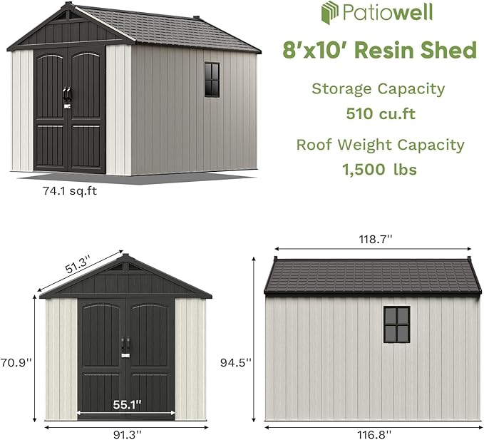 Patiowell 8x10 FT Plastic Shed Outdoor Storage Shed - Image 4