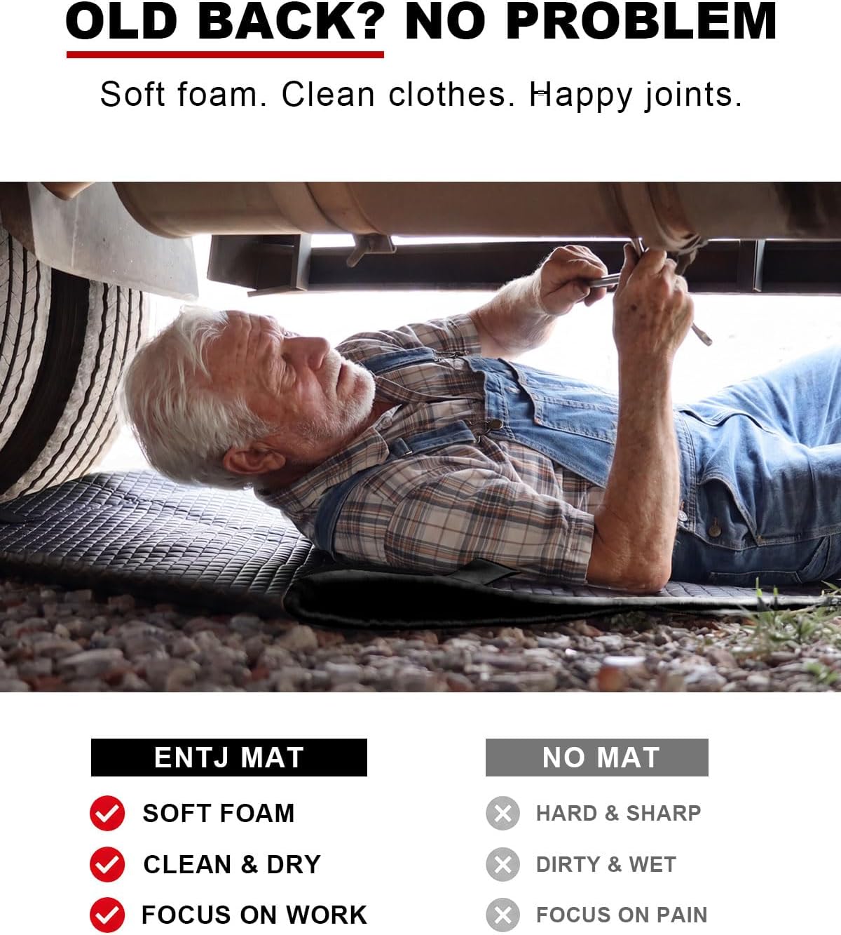 ENTJ Rolling Mechanic Creeper Mat for Low Profile Cars with Storage Bag | Padded Automotive Under Car Repair Pad, Portable For Garage Ground, Gravel, Roadside, Camping, Kneeling, Pet, RV, SUV, Truck