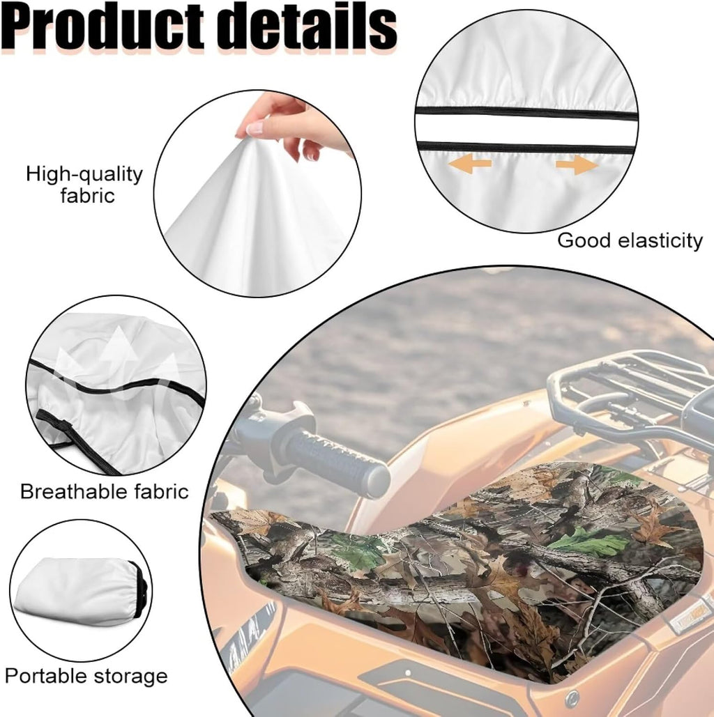Camo Hunting Forest ATV Seat Cover Four Wheeler Accessories Breathable Padded Protector ATV Back Seat Powersports Cushion Covers Universal Waterproof Elastic