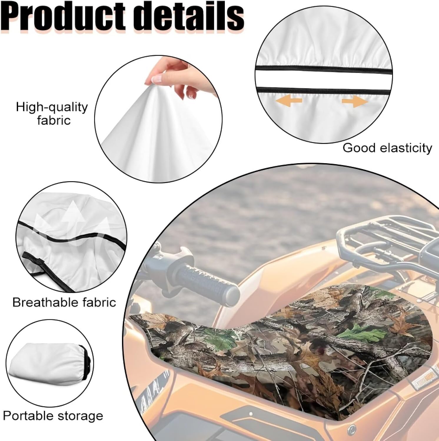 Camo Hunting Forest ATV Seat Cover Four Wheeler Accessories Breathable Padded Protector ATV Back Seat Powersports Cushion Covers Universal Waterproof Elastic