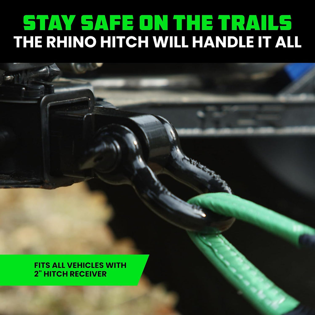 Rhino USA Shackle Hitch Receiver (Fits 2" Receivers) Best Towing Accessories for Trucks, Jeep, Toyota & More - Connect Your Rhino Tow Strap for Vehicle Recovery, Mounts to 2" Receiver Hitches