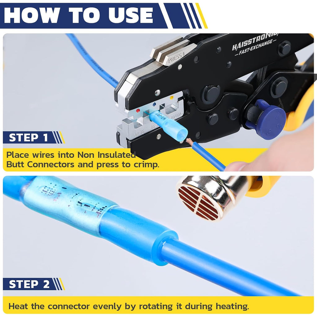 haisstronica 330pcs heat shrink butt connectors, 26-10 awg, close-up detail