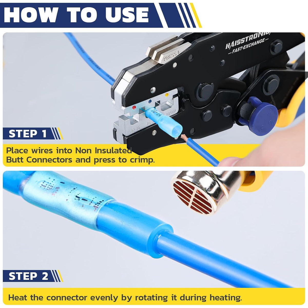 haisstronica 330pcs heat shrink butt connectors, 26-10 awg, close-up detail