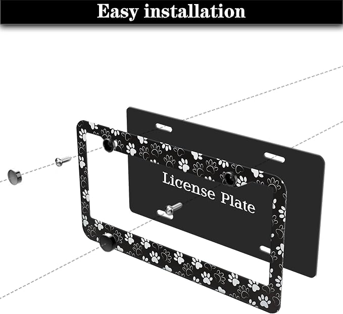 License Plate Holder Black and White License Plate Frames Black White Dog Cat - Image 7